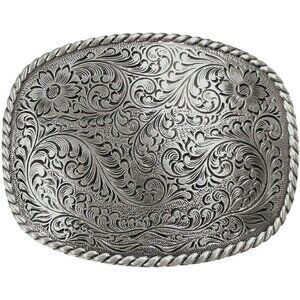 🆕Men's Silver Western Antique Floral Engraved Rope Edge Design Belt Buckle